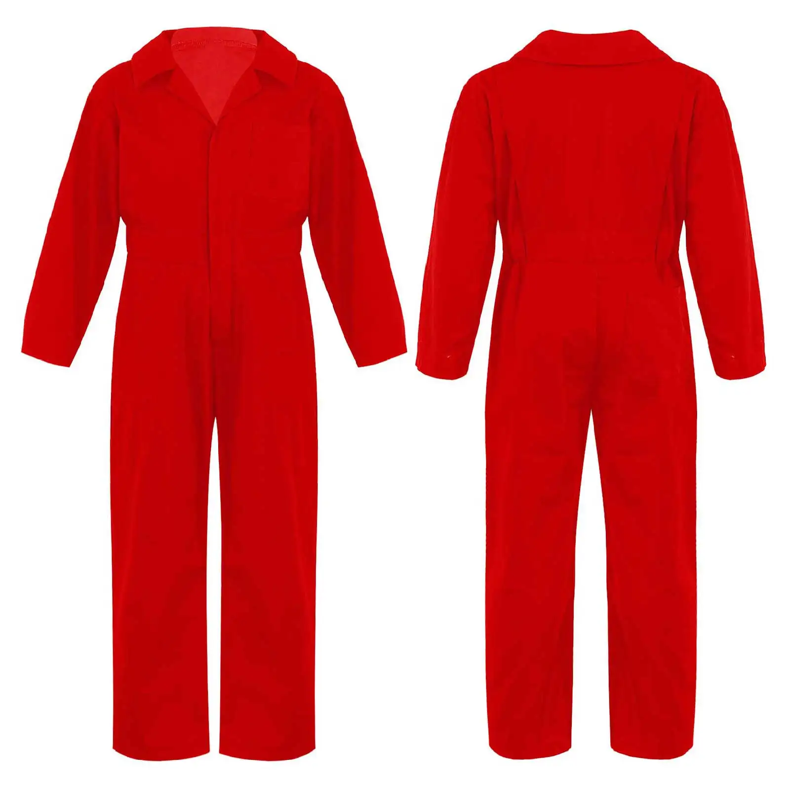 Children Solid Color Coverall Jumpsuit Mechanic Coveralls Boiler Suit Flight Suit Stylish Long Sleeve Zipper Bodysuit Overalls