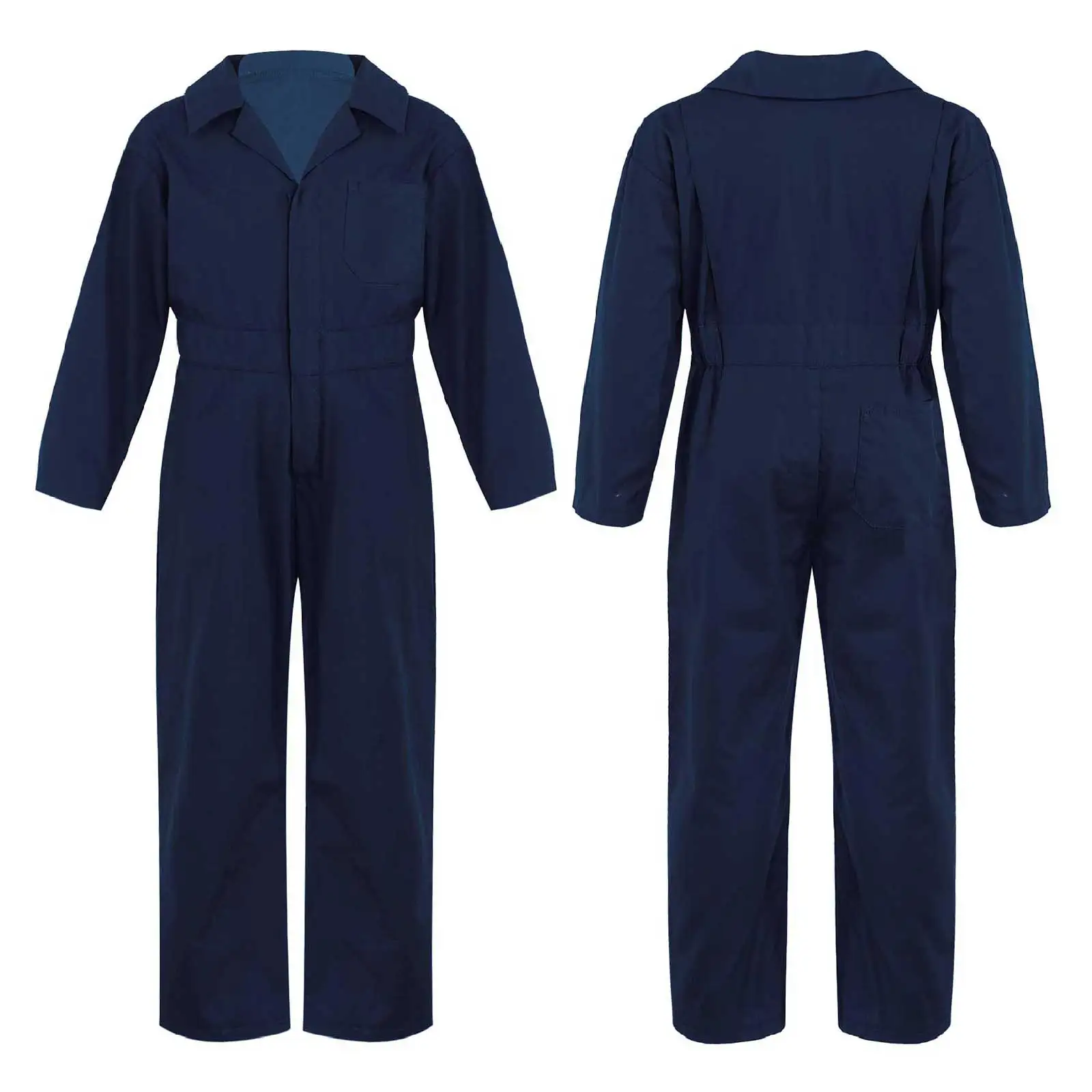 Children Solid Color Coverall Jumpsuit Mechanic Coveralls Boiler Suit Flight Suit Stylish Long Sleeve Zipper Bodysuit Overalls