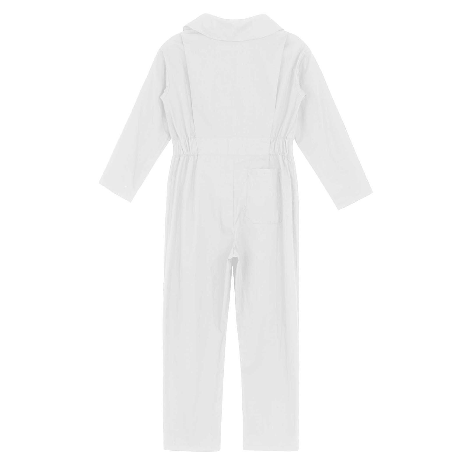 Children Solid Color Coverall Jumpsuit Mechanic Coveralls Boiler Suit Flight Suit Stylish Long Sleeve Zipper Bodysuit Overalls