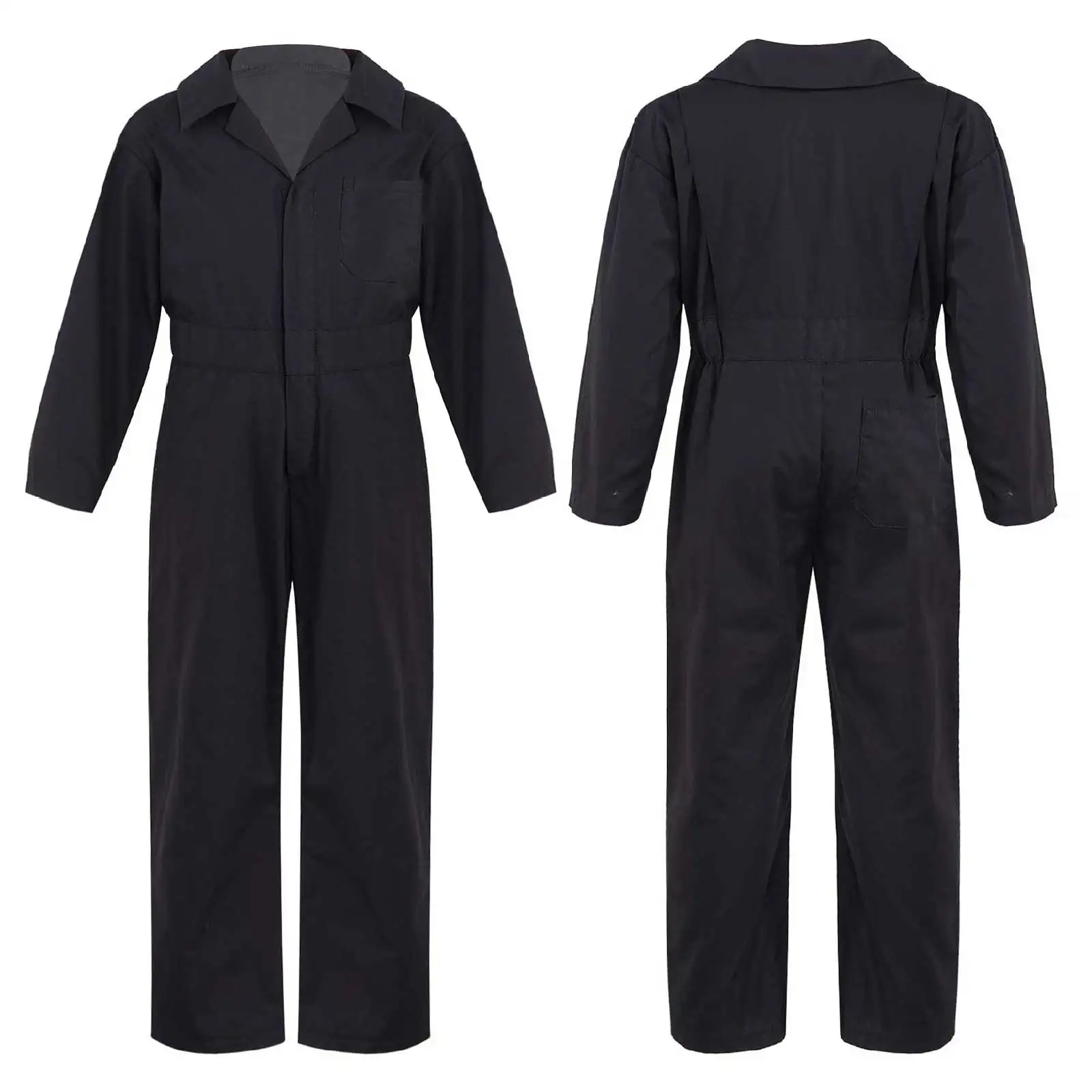 Children Solid Color Coverall Jumpsuit Mechanic Coveralls Boiler Suit Flight Suit Stylish Long Sleeve Zipper Bodysuit Overalls