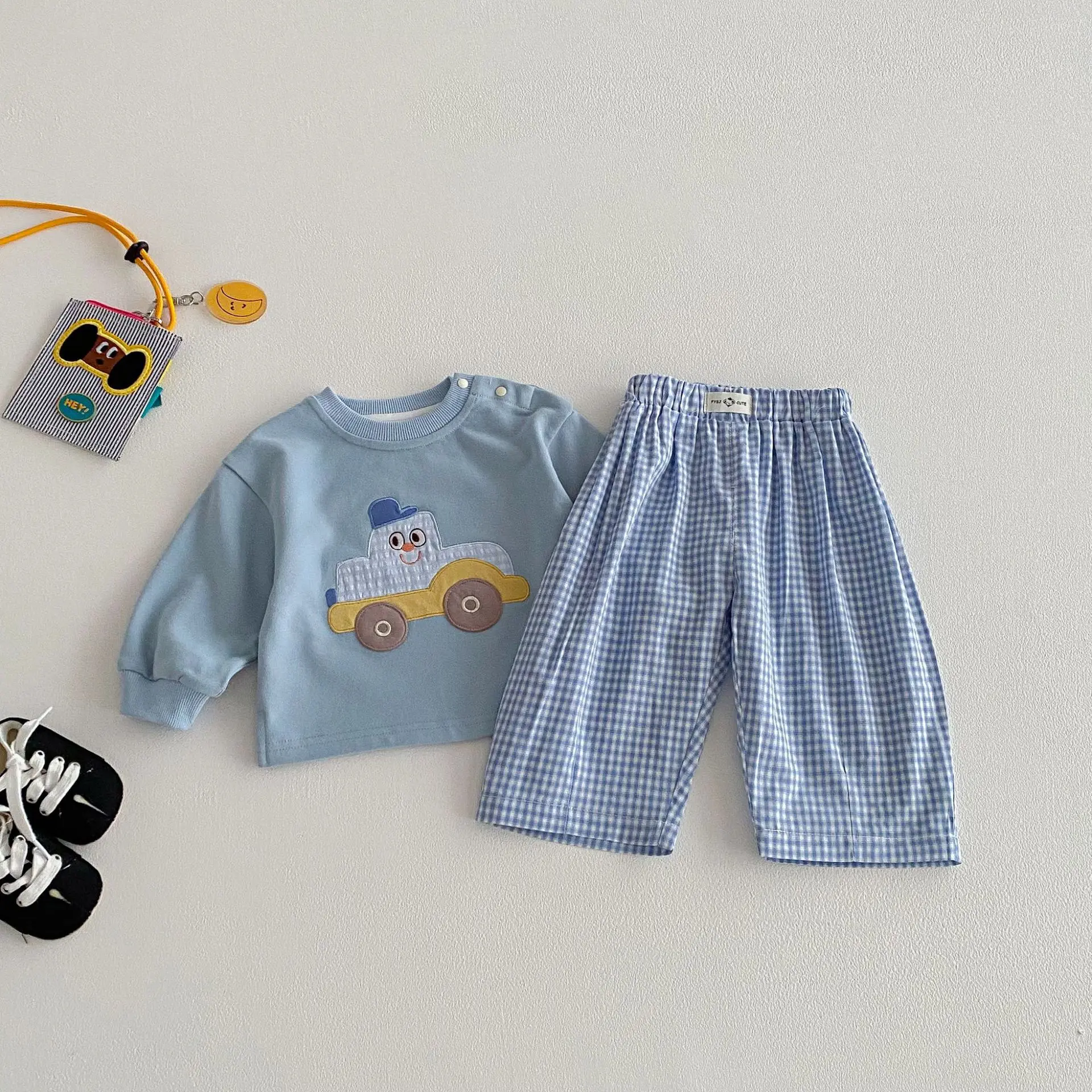 2026 New Spring 0-5Y Boys Pants Korean Style Plaid Straight-Leg Casual Pants Elastic Waist Children Clothing