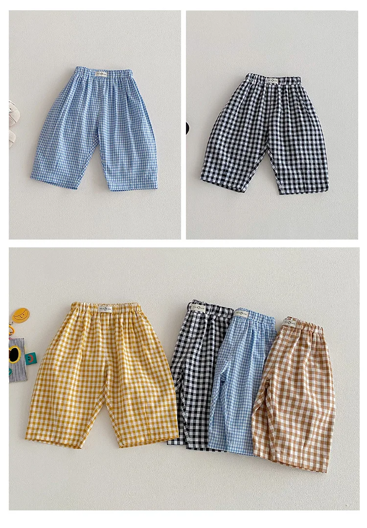2026 New Spring 0-5Y Boys Pants Korean Style Plaid Straight-Leg Casual Pants Elastic Waist Children Clothing