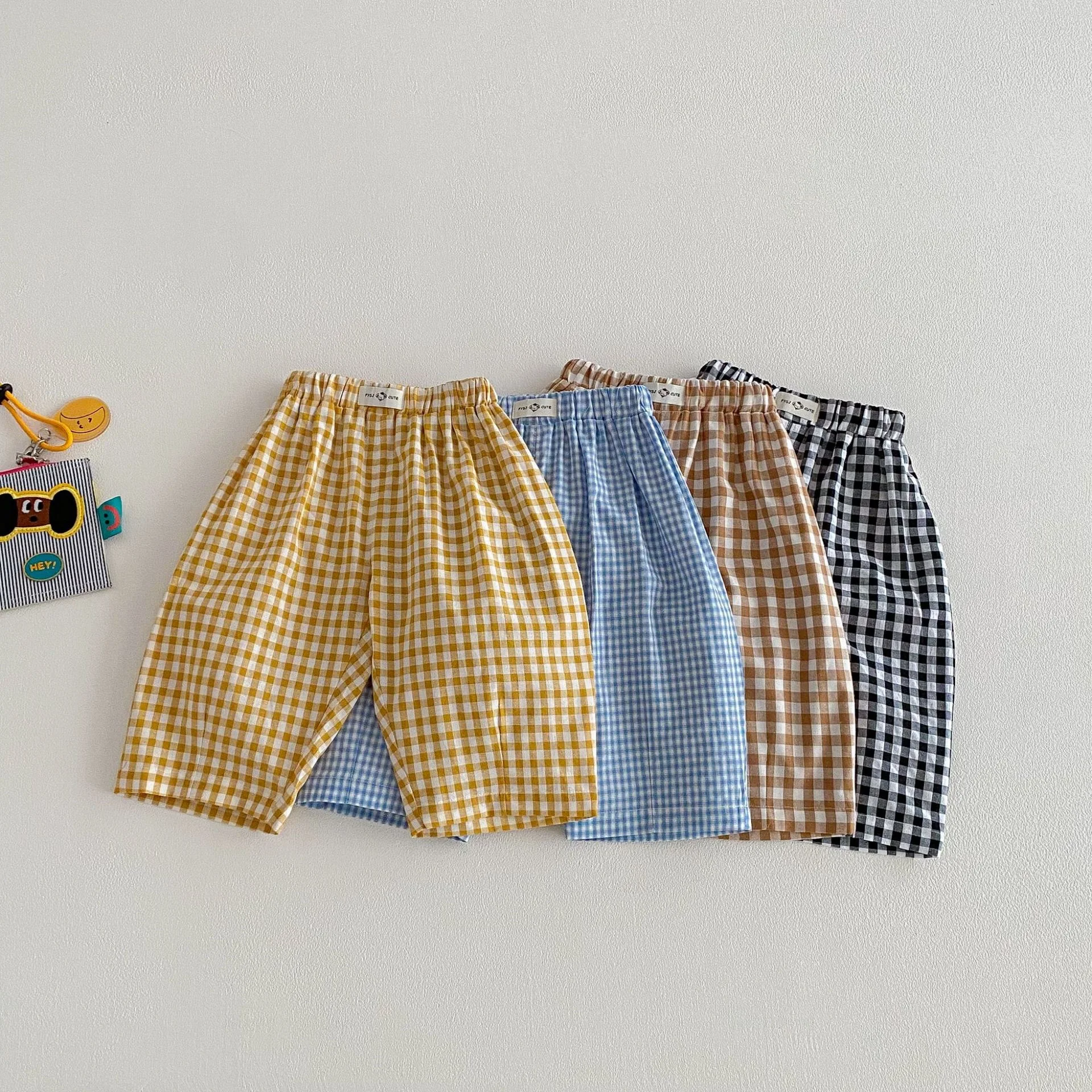 2026 New Spring 0-5Y Boys Pants Korean Style Plaid Straight-Leg Casual Pants Elastic Waist Children Clothing