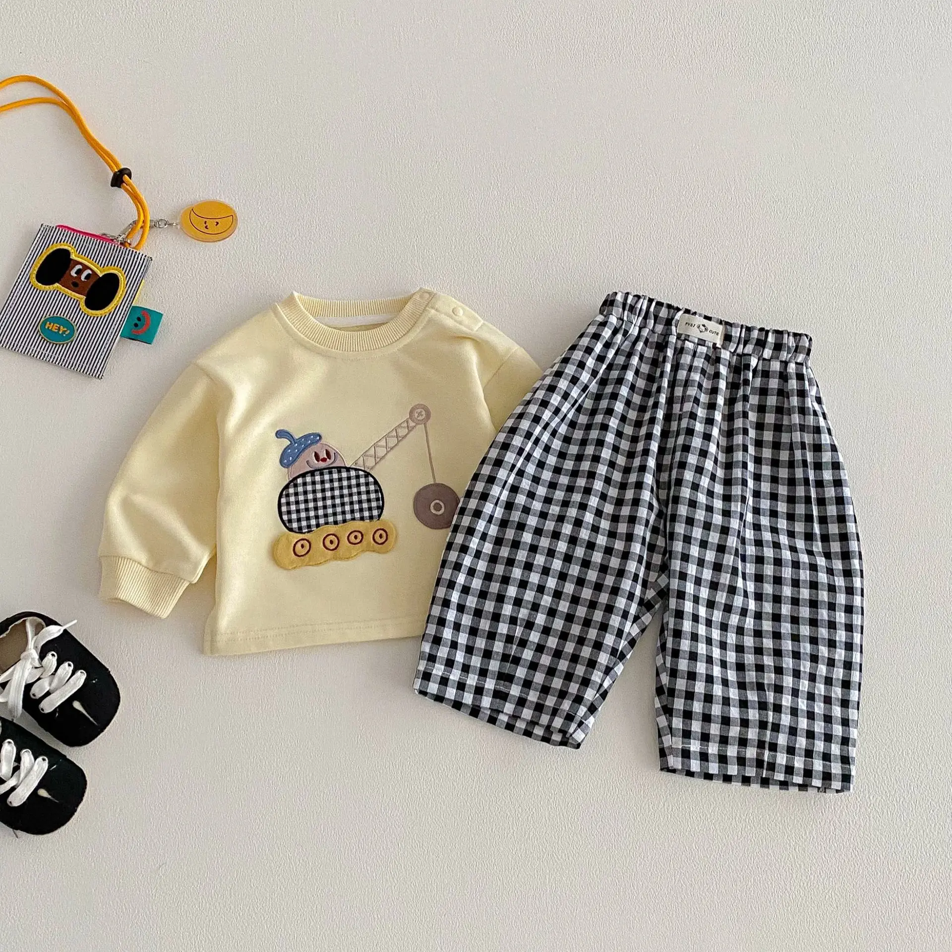 2026 New Spring 0-5Y Boys Pants Korean Style Plaid Straight-Leg Casual Pants Elastic Waist Children Clothing