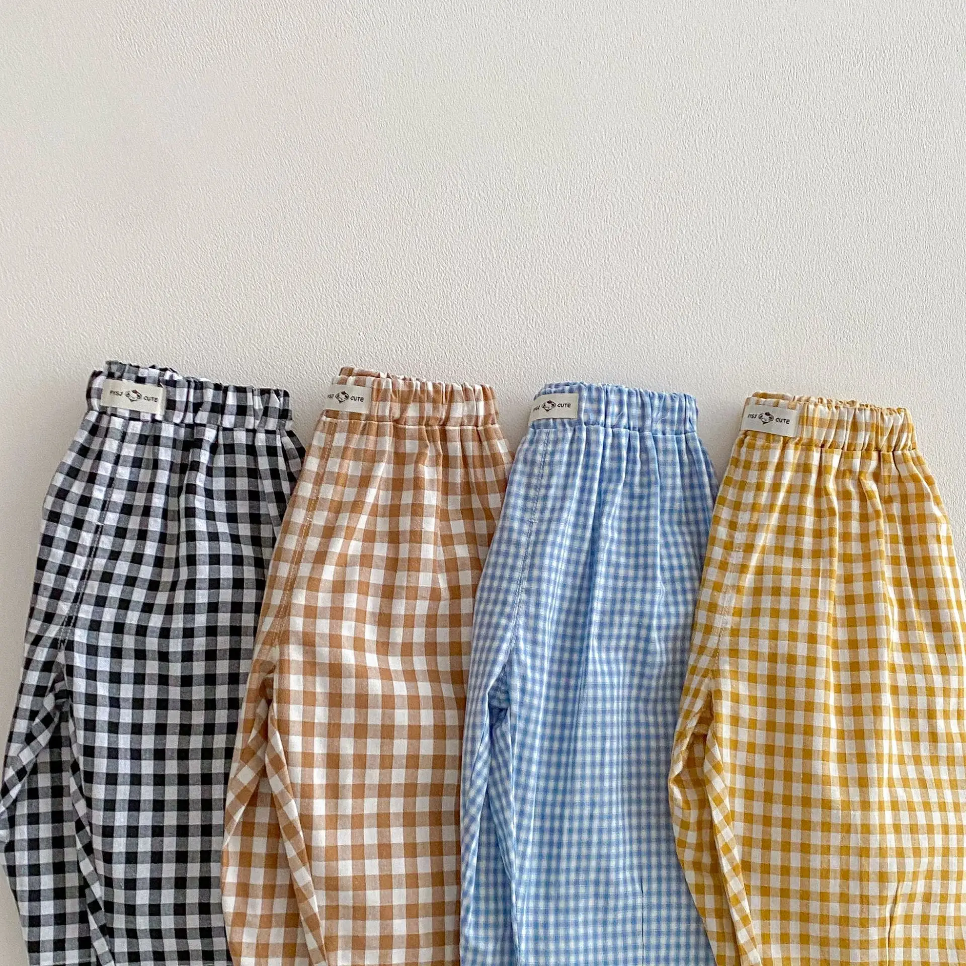2026 New Spring 0-5Y Boys Pants Korean Style Plaid Straight-Leg Casual Pants Elastic Waist Children Clothing