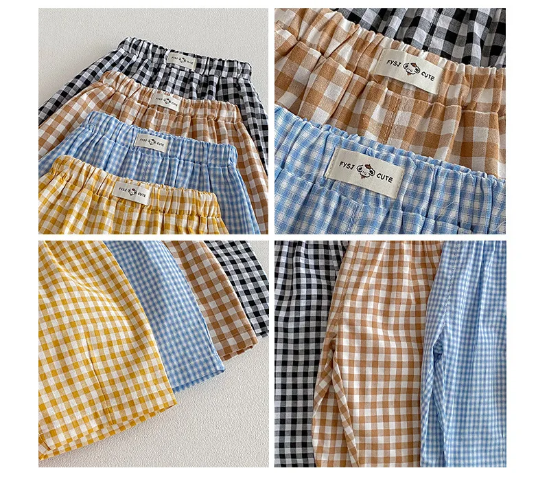 2026 New Spring 0-5Y Boys Pants Korean Style Plaid Straight-Leg Casual Pants Elastic Waist Children Clothing