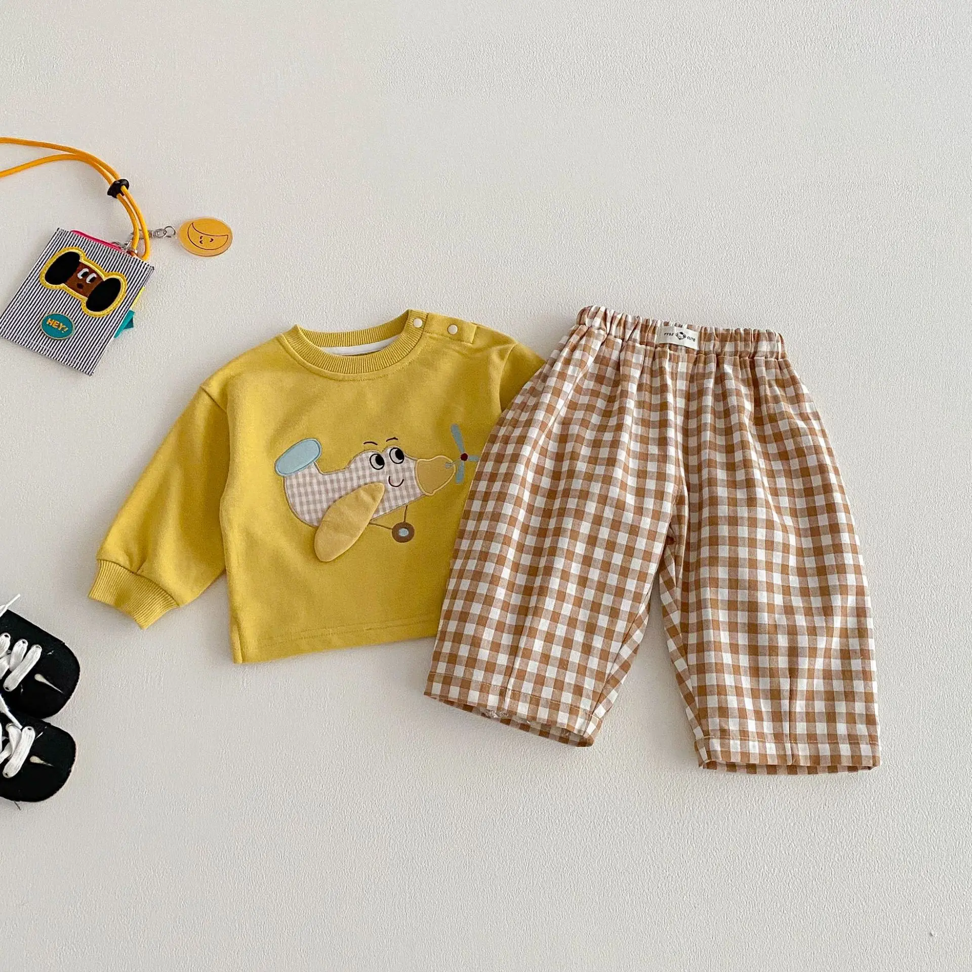 2026 New Spring 0-5Y Boys Pants Korean Style Plaid Straight-Leg Casual Pants Elastic Waist Children Clothing