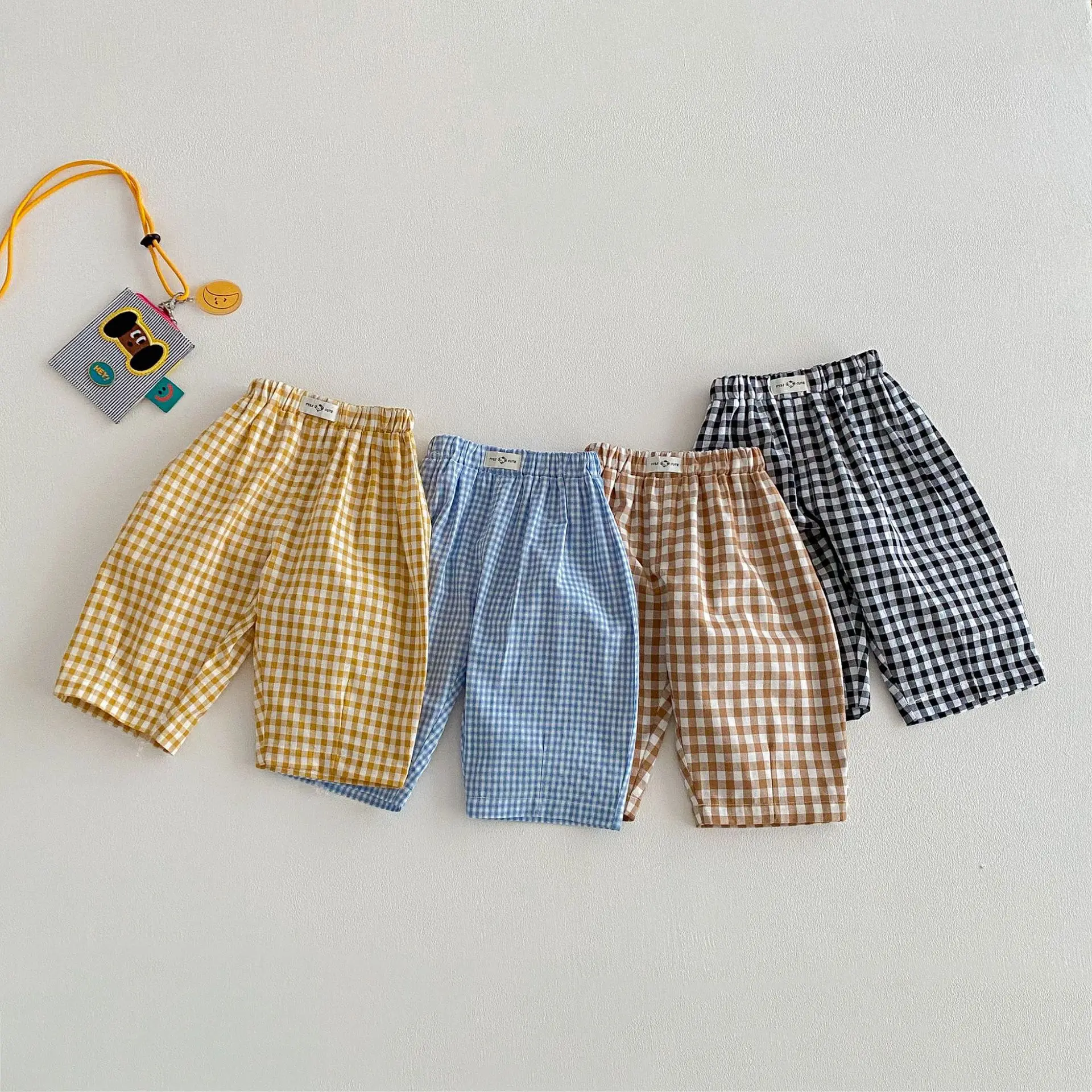2026 New Spring 0-5Y Boys Pants Korean Style Plaid Straight-Leg Casual Pants Elastic Waist Children Clothing