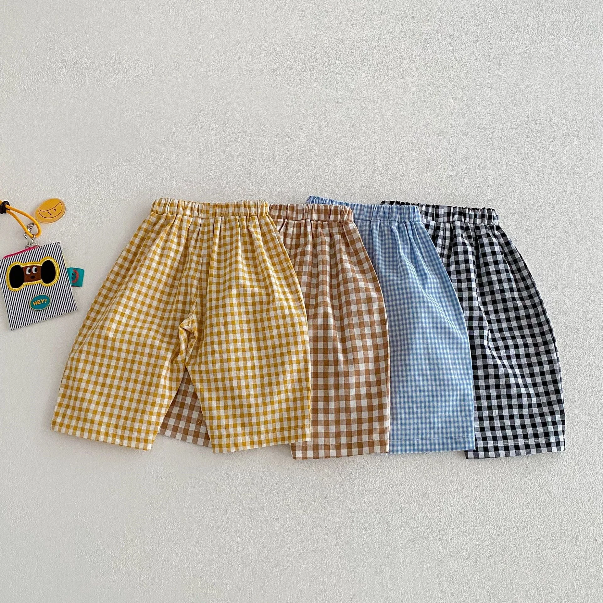 2026 New Spring 0-5Y Boys Pants Korean Style Plaid Straight-Leg Casual Pants Elastic Waist Children Clothing