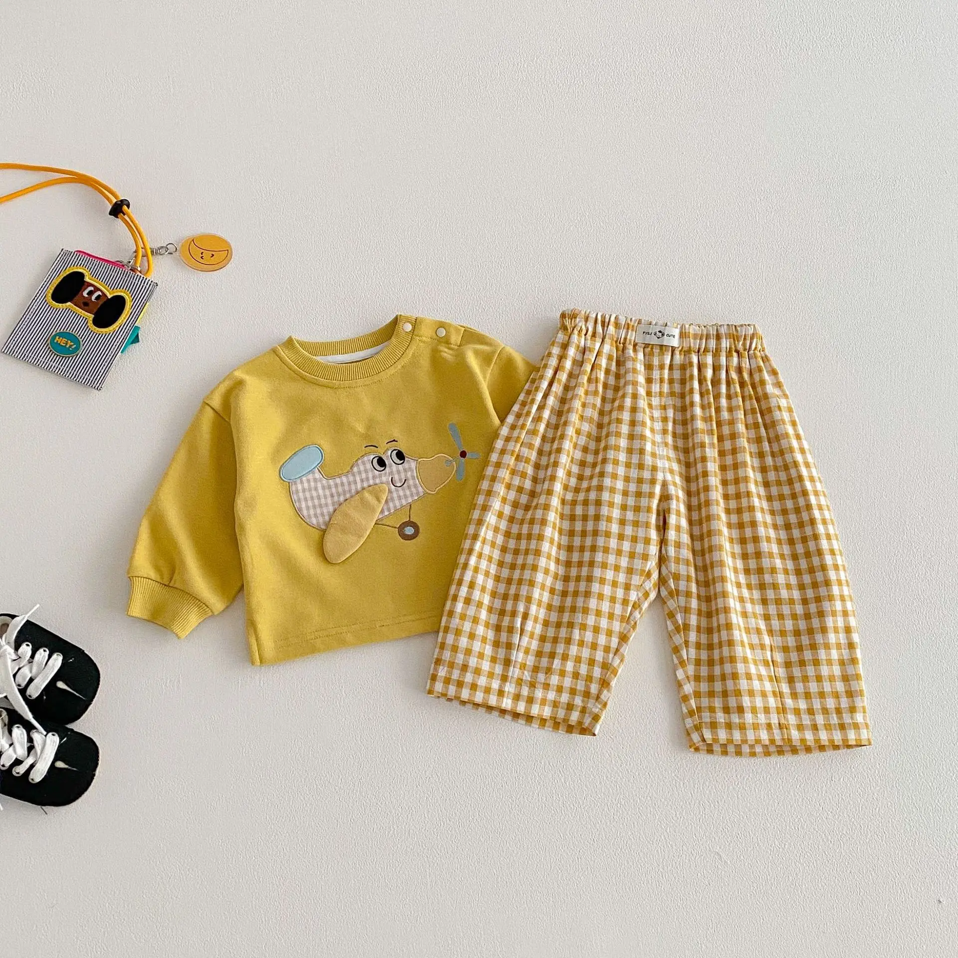 2026 New Spring 0-5Y Boys Pants Korean Style Plaid Straight-Leg Casual Pants Elastic Waist Children Clothing