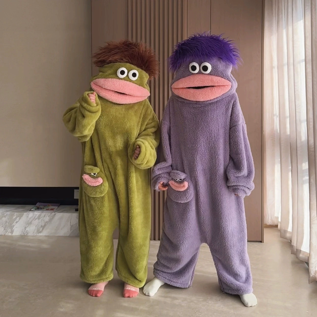 Kids Boys Girls Funny Cartoon Big Mouth Monster Onesie Pajamas Autumn Winter Thick Warm Coral Fleece Homewear Halloween Costumes