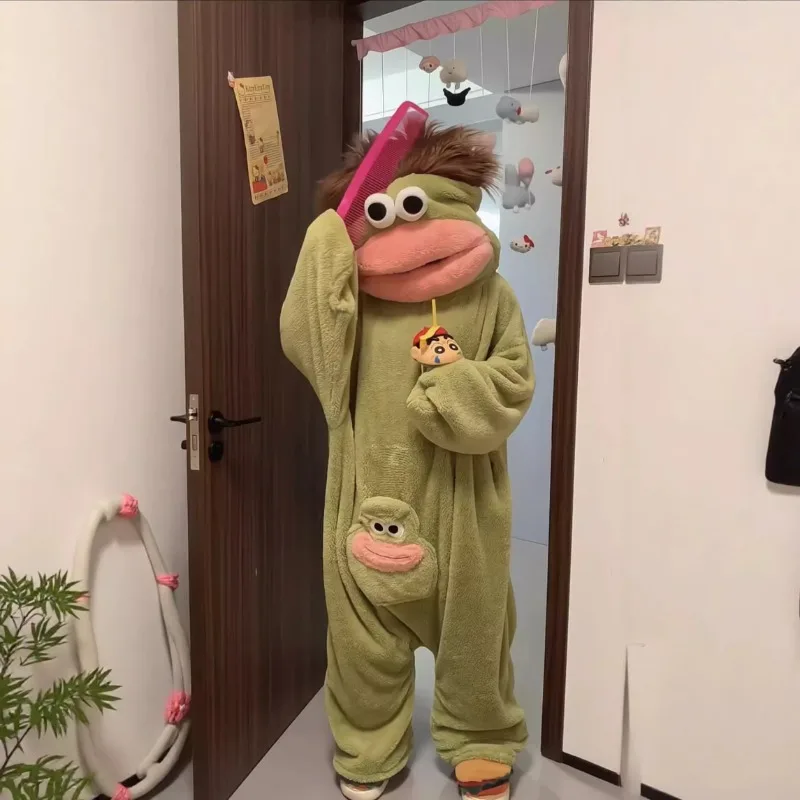 Kids Boys Girls Funny Cartoon Big Mouth Monster Onesie Pajamas Autumn Winter Thick Warm Coral Fleece Homewear Halloween Costumes