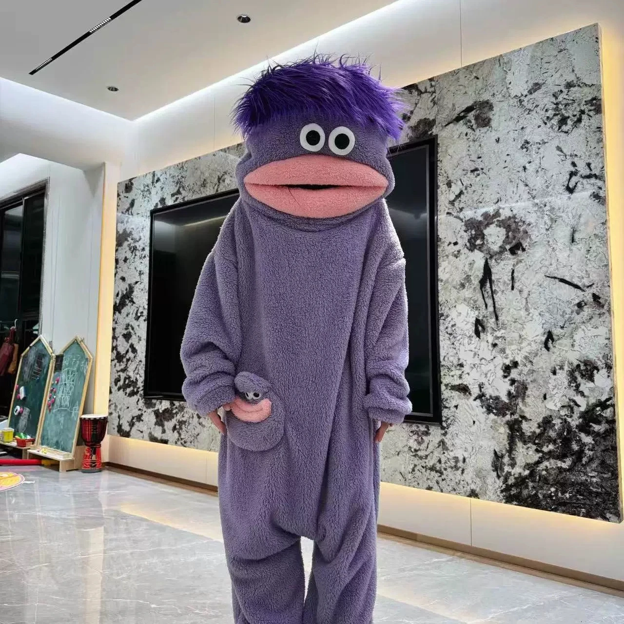 Kids Boys Girls Funny Cartoon Big Mouth Monster Onesie Pajamas Autumn Winter Thick Warm Coral Fleece Homewear Halloween Costumes