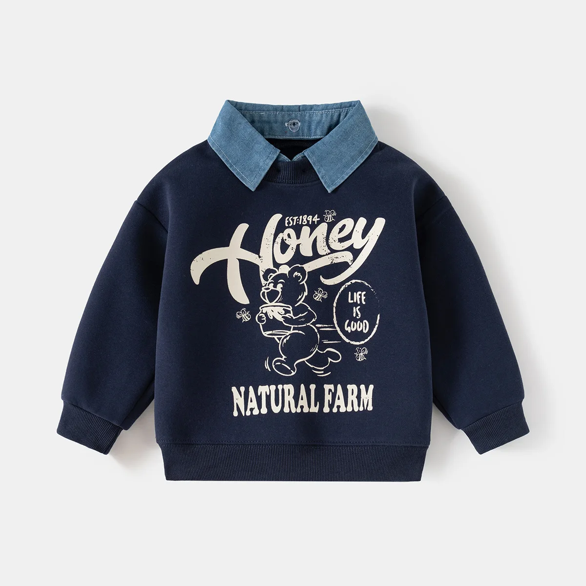 Spring New Children Clothes Korean Style Boys Fake Two Piece Sweatshirt Detachable Collar Cartoon Printed Long Sleeve Top