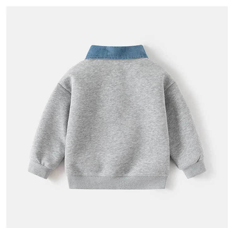 Spring New Children Clothes Korean Style Boys Fake Two Piece Sweatshirt Detachable Collar Cartoon Printed Long Sleeve Top