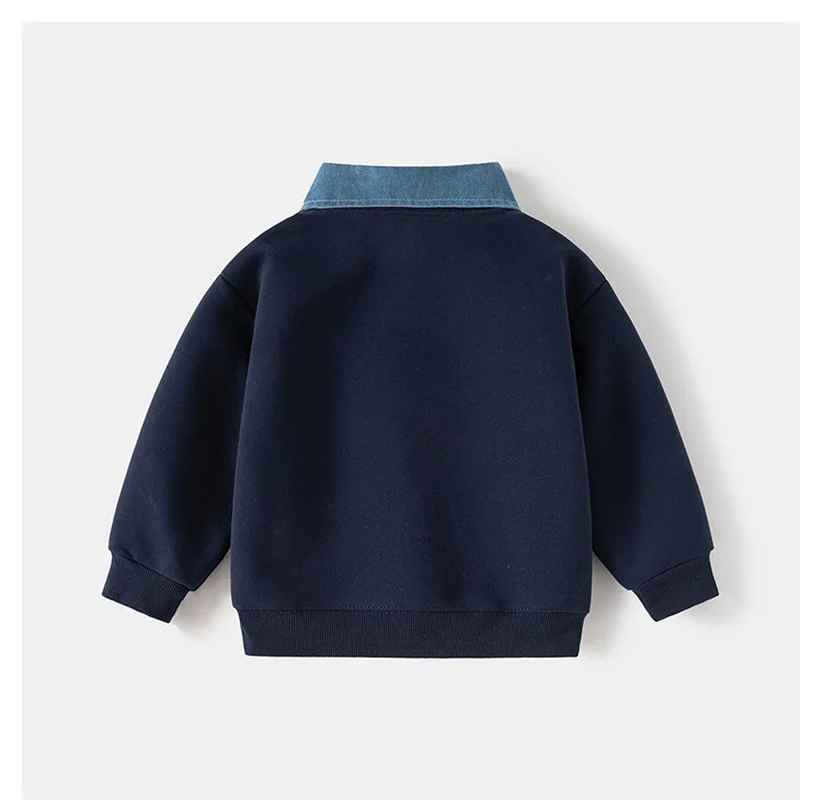 Spring New Children Clothes Korean Style Boys Fake Two Piece Sweatshirt Detachable Collar Cartoon Printed Long Sleeve Top