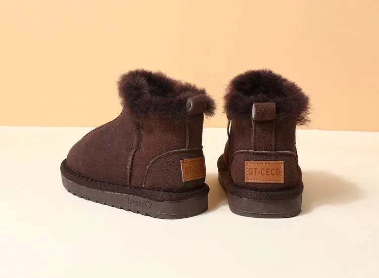 GT-CECD New Winter Children Snow Boots Genuine Leather Girls Boots Warm Plush Boy Shoes Fashion Kids Boots Baby Toddler Shoes