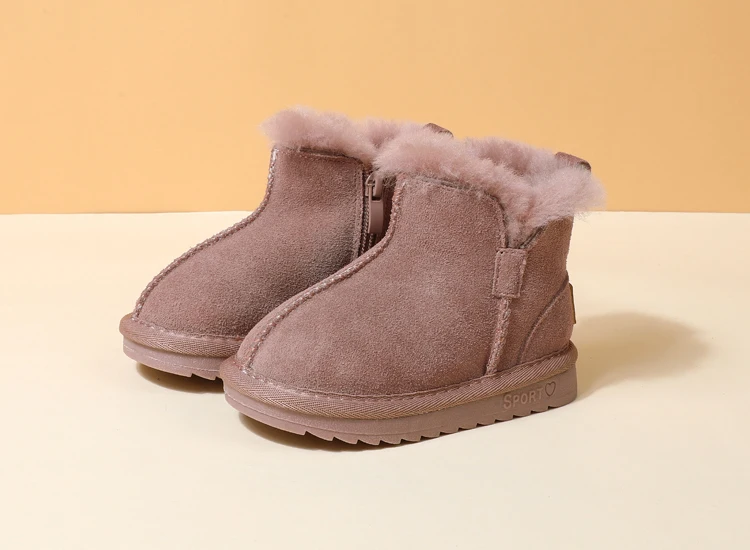 GT-CECD New Winter Children Snow Boots Genuine Leather Girls Boots Warm Plush Boy Shoes Fashion Kids Boots Baby Toddler Shoes