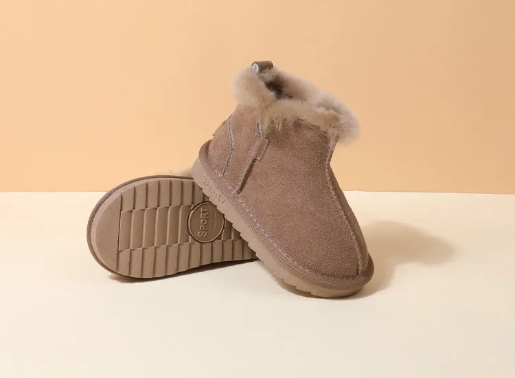 GT-CECD New Winter Children Snow Boots Genuine Leather Girls Boots Warm Plush Boy Shoes Fashion Kids Boots Baby Toddler Shoes