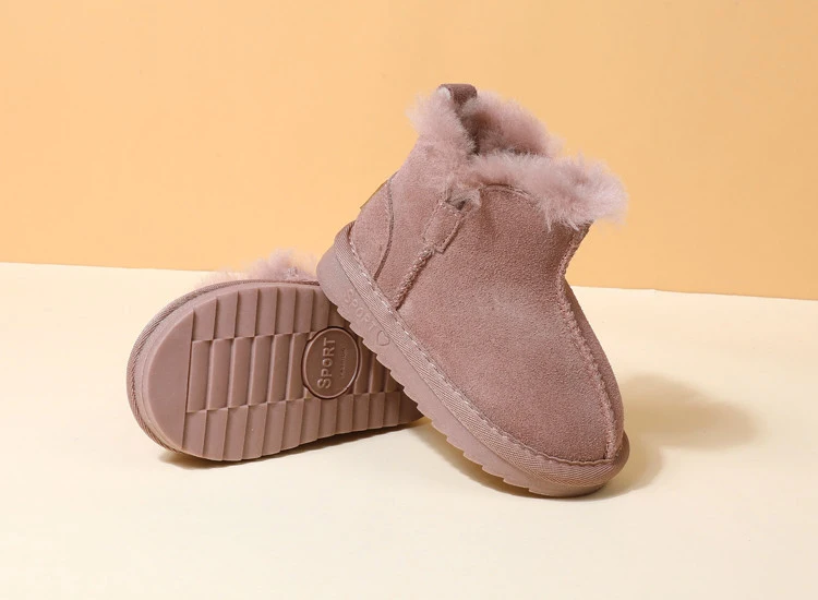 GT-CECD New Winter Children Snow Boots Genuine Leather Girls Boots Warm Plush Boy Shoes Fashion Kids Boots Baby Toddler Shoes
