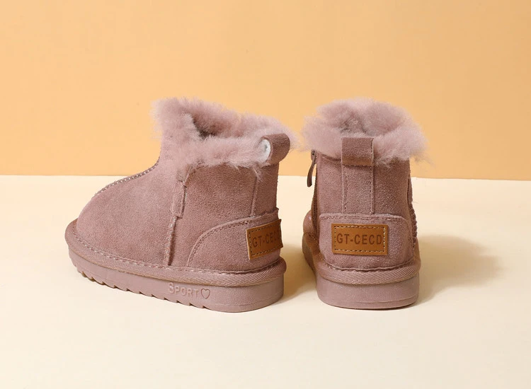 GT-CECD New Winter Children Snow Boots Genuine Leather Girls Boots Warm Plush Boy Shoes Fashion Kids Boots Baby Toddler Shoes