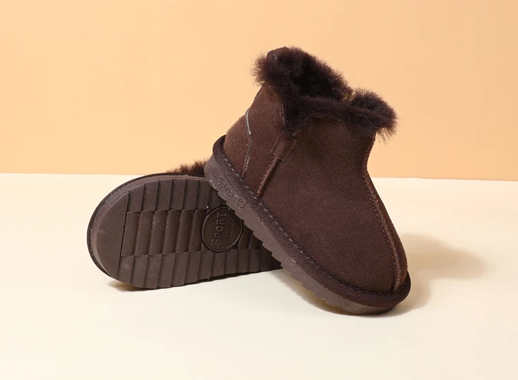 GT-CECD New Winter Children Snow Boots Genuine Leather Girls Boots Warm Plush Boy Shoes Fashion Kids Boots Baby Toddler Shoes