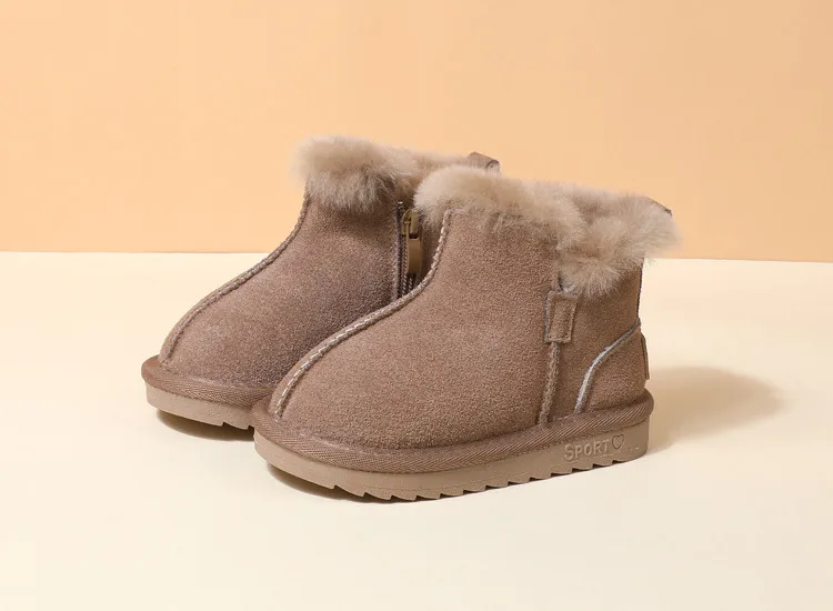 GT-CECD New Winter Children Snow Boots Genuine Leather Girls Boots Warm Plush Boy Shoes Fashion Kids Boots Baby Toddler Shoes