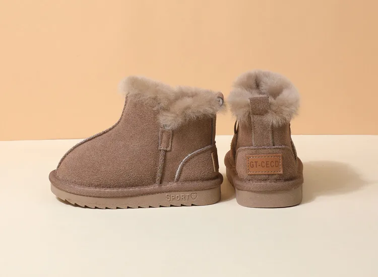 GT-CECD New Winter Children Snow Boots Genuine Leather Girls Boots Warm Plush Boy Shoes Fashion Kids Boots Baby Toddler Shoes