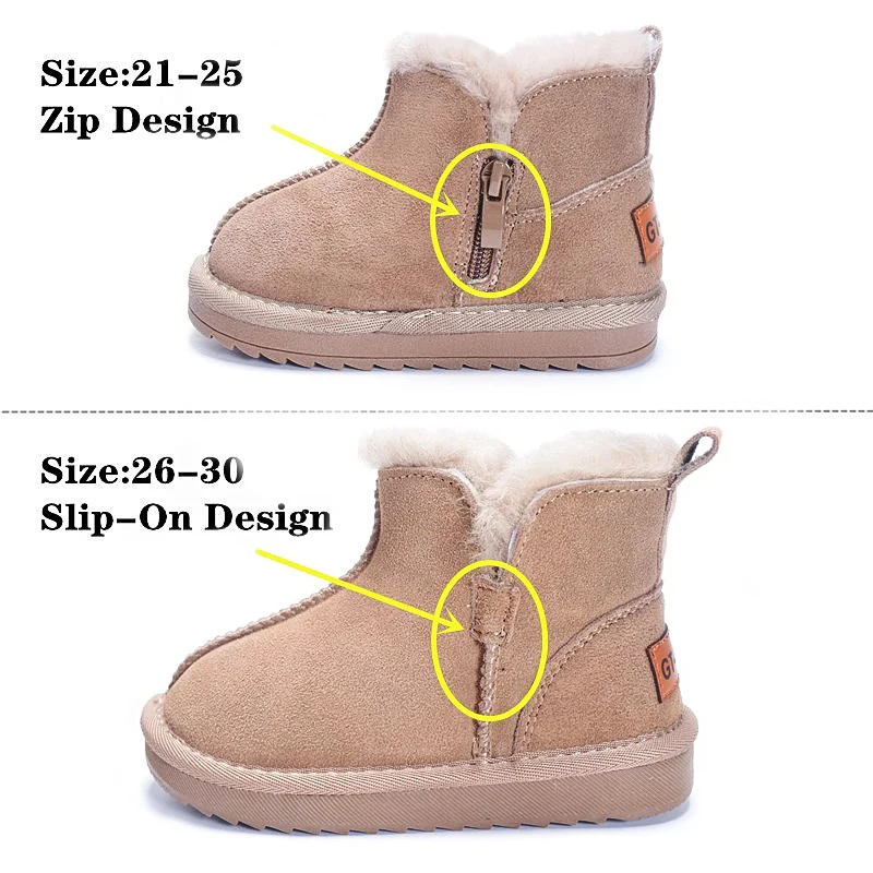 GT-CECD New Winter Children Snow Boots Genuine Leather Girls Boots Warm Plush Boy Shoes Fashion Kids Boots Baby Toddler Shoes