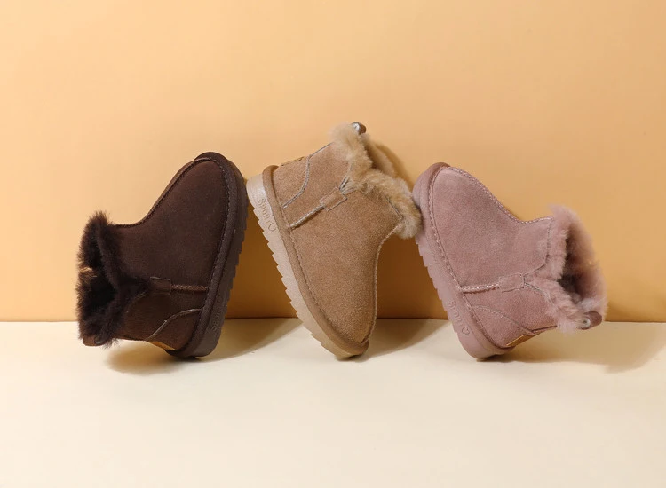 GT-CECD New Winter Children Snow Boots Genuine Leather Girls Boots Warm Plush Boy Shoes Fashion Kids Boots Baby Toddler Shoes