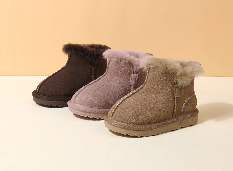 GT-CECD New Winter Children Snow Boots Genuine Leather Girls Boots Warm Plush Boy Shoes Fashion Kids Boots Baby Toddler Shoes