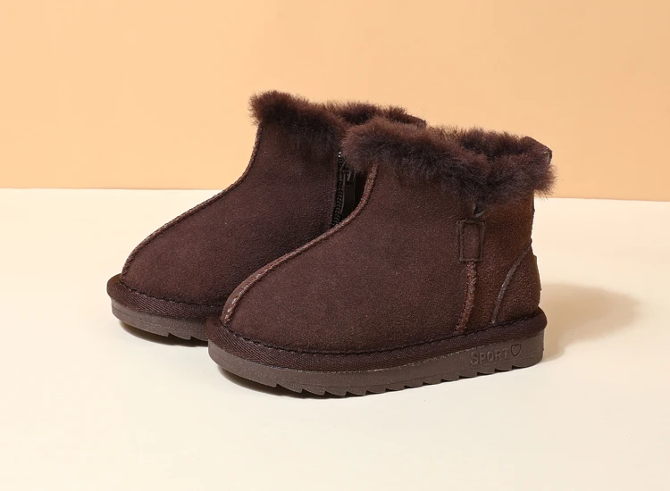 GT-CECD New Winter Children Snow Boots Genuine Leather Girls Boots Warm Plush Boy Shoes Fashion Kids Boots Baby Toddler Shoes