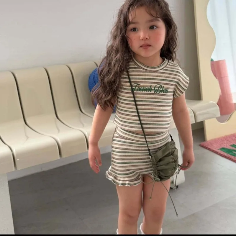 TZ2866 Unisex Summer Striped Short Sleeve Two-Piece Set Children's Clothing for Boys And Girls