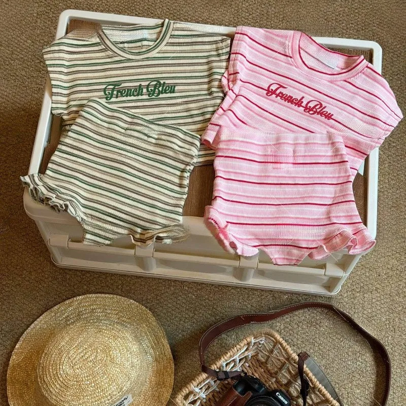 TZ2866 Unisex Summer Striped Short Sleeve Two-Piece Set Children's Clothing for Boys And Girls
