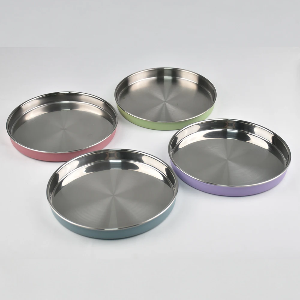 Big Baby Feeding Plate Silicone Stainless Steel Boy Girl Tableware Cute Plain