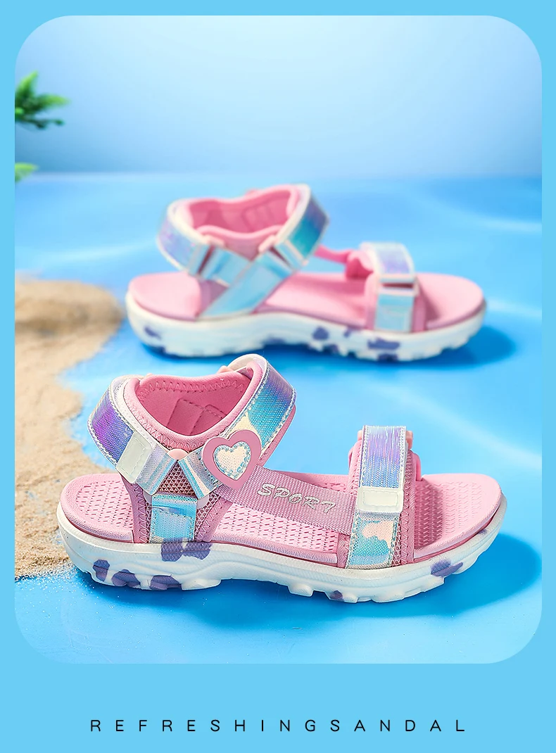 Girls' LED Sandals Children's Toddler Sports Beach Blue Pink Girls' Soft Shining Shoes Outdoor Soft Anti-Slip Princess LED Shoe