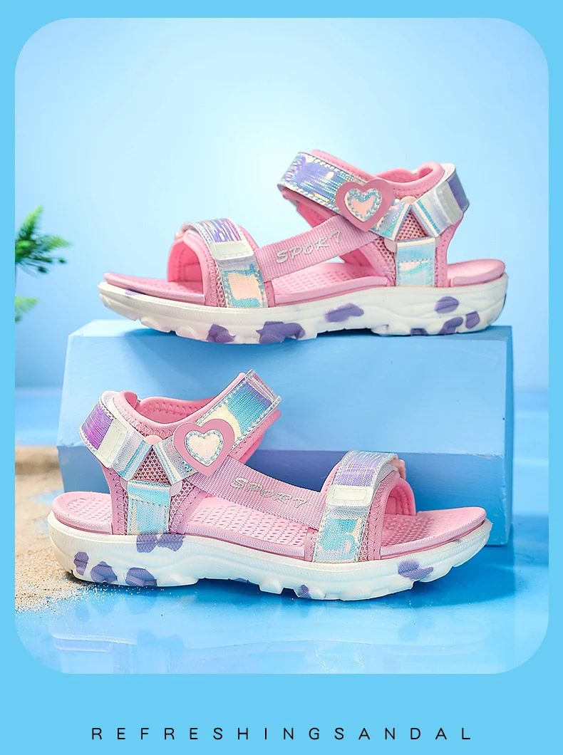 Girls' LED Sandals Children's Toddler Sports Beach Blue Pink Girls' Soft Shining Shoes Outdoor Soft Anti-Slip Princess LED Shoe