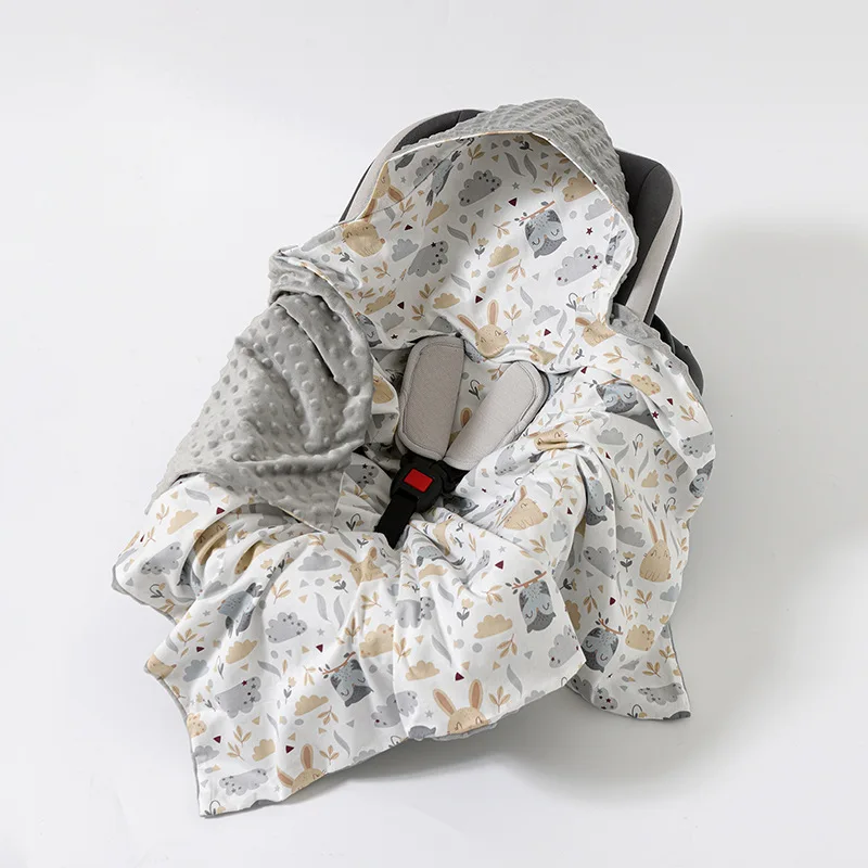 Baby Safety Seat Basket Blanket for Newborn Doudou Fleece Quilt Swaddle Wrap Windproof Hooded Swaddling Blankets Stroller Cover