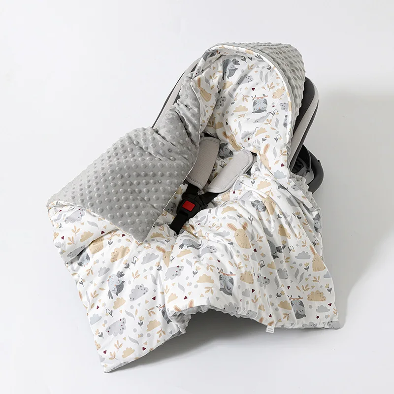 Baby Safety Seat Basket Blanket for Newborn Doudou Fleece Quilt Swaddle Wrap Windproof Hooded Swaddling Blankets Stroller Cover