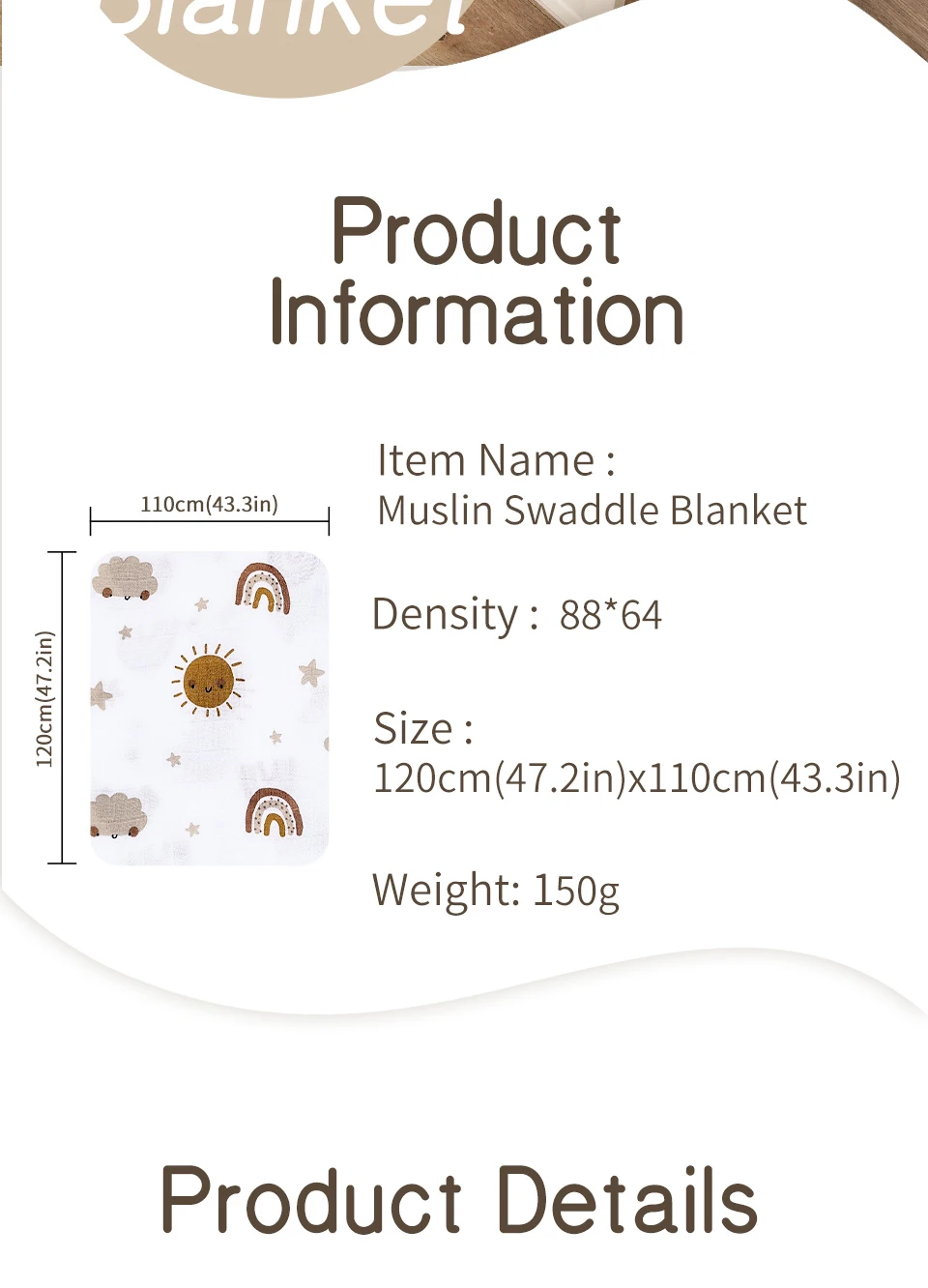 Elinfant 3PCS Bamboo Cotton Muslin Swaddle Blanket Newborn Swaddle Wrap Soft Cozy Nursing Cover Baby Quilt Swaddle Blankets