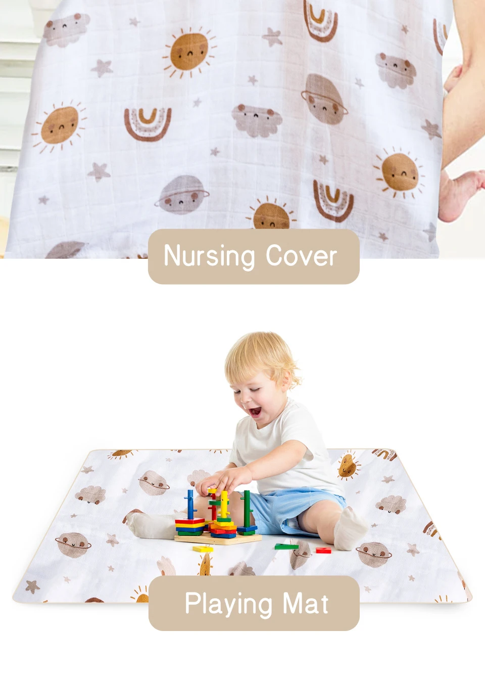 Elinfant 3PCS Bamboo Cotton Muslin Swaddle Blanket Newborn Swaddle Wrap Soft Cozy Nursing Cover Baby Quilt Swaddle Blankets