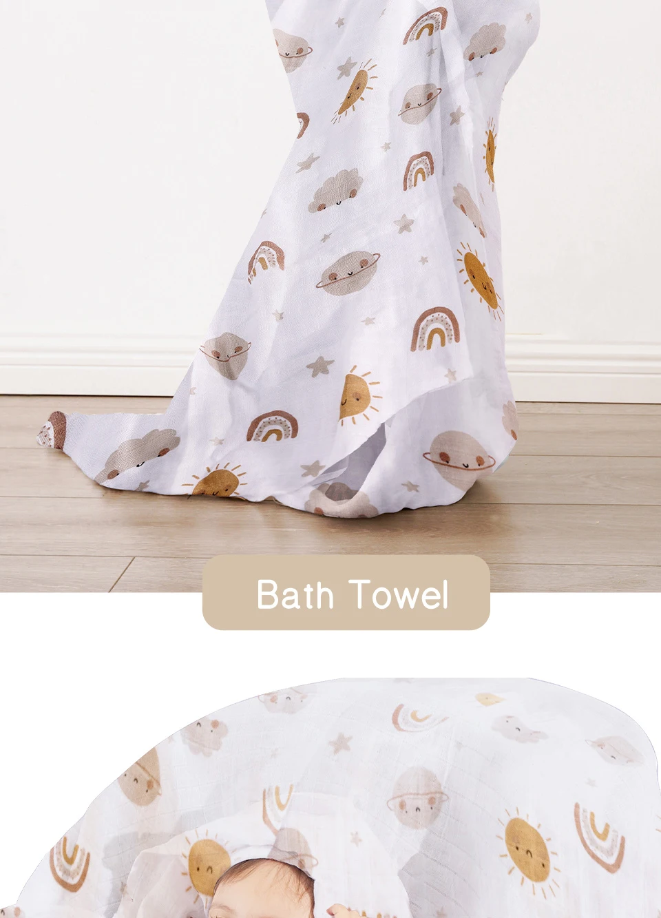 Elinfant 3PCS Bamboo Cotton Muslin Swaddle Blanket Newborn Swaddle Wrap Soft Cozy Nursing Cover Baby Quilt Swaddle Blankets