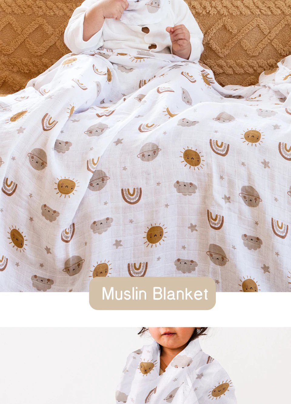 Elinfant 3PCS Bamboo Cotton Muslin Swaddle Blanket Newborn Swaddle Wrap Soft Cozy Nursing Cover Baby Quilt Swaddle Blankets