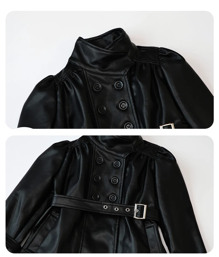 Children Leather Jacket Autumn and Winter 2026 New Fashion Waist Cinched Jacket for Girls Korean Stand Up Collar Jacket Top