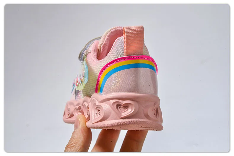 2026 New Kids Casual Shoes Girls Led Light Cartoon PU Leather Fashion Sport Flat Bottom Shoes Breathable Purple Pink Size 21-30