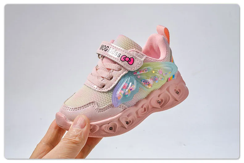 2026 New Kids Casual Shoes Girls Led Light Cartoon PU Leather Fashion Sport Flat Bottom Shoes Breathable Purple Pink Size 21-30