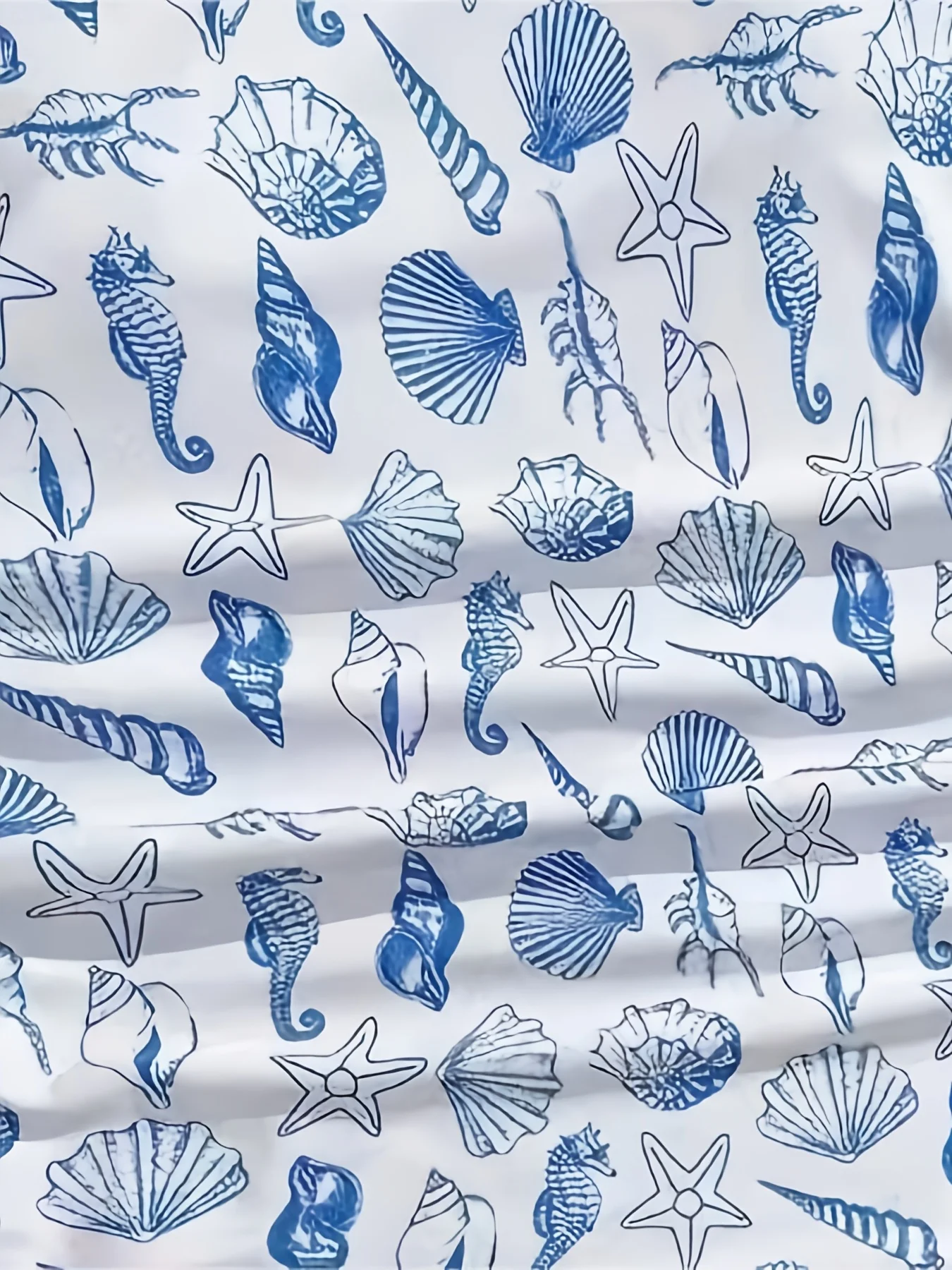 Girls' Swimwear with Shell, Seahorse, and Starfish Elements, Full-Printed One-Piece Swimsuit, Soft and Comfortable Fabric, Light Blue with Full Print, Suitable for 8-12 Year Old Children for Beach Vacations