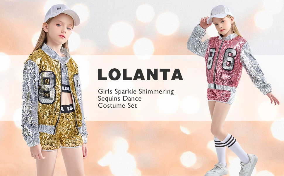 LOlanta Girls Sequin Dance Costume Sparkle Hip Hop Jazz Dance Dresses Modern Dancing Outfits 4-14 Years