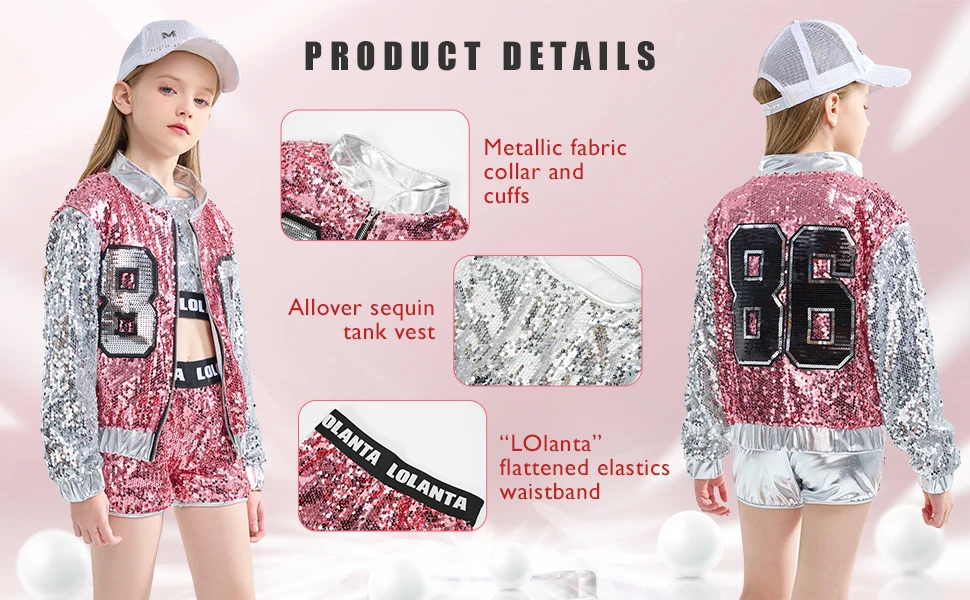 LOlanta Girls Sequin Dance Costume Sparkle Hip Hop Jazz Dance Dresses Modern Dancing Outfits 4-14 Years