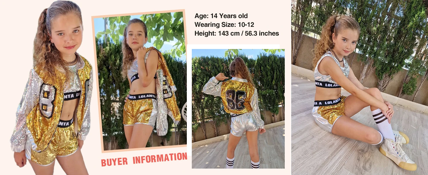 LOlanta Girls Sequin Dance Costume Sparkle Hip Hop Jazz Dance Dresses Modern Dancing Outfits 4-14 Years